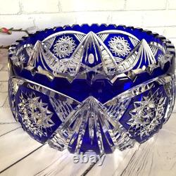 Rare! Vintage GDR Bohemian Cobalt Blue 24% Lead Crystal Hand Cut Bowl 9