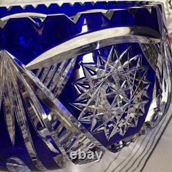 Rare! Vintage GDR Bohemian Cobalt Blue 24% Lead Crystal Hand Cut Bowl 9