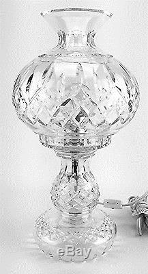 Rare Waterford Lismore Crystal Glass Hurricane Electric Lamp with Shade Cut 2 Pc
