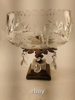 Regency cut crystal glass & brass color compote