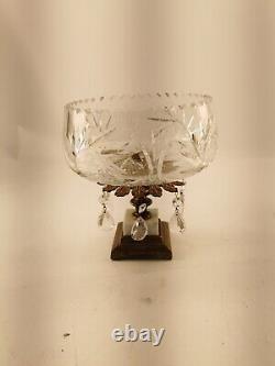 Regency cut crystal glass & brass color compote
