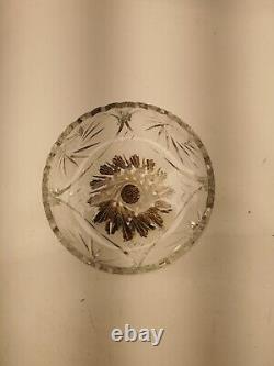 Regency cut crystal glass & brass color compote