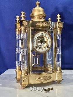 Reproduction Ansonia Utopia Crystal Strike, Regulator Clock, Cut Glass Crystal