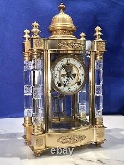 Reproduction Ansonia Utopia Crystal Strike, Regulator Clock, Cut Glass Crystal