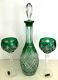 Rexxford Emerald Green Cased Cut To Clear Crystal 15 1/2 Decanter & 2 Goblets