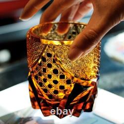 Rock Whiskey Glass Japanese Style Cut Crystal Glass Edo Kiriko Hand Cut to Black