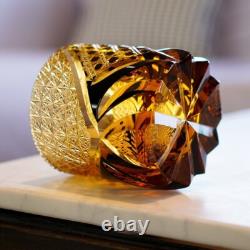 Rock Whiskey Glass Japanese Style Cut Crystal Glass Edo Kiriko Hand Cut to Black