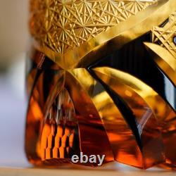 Rock Whiskey Glass Japanese Style Cut Crystal Glass Edo Kiriko Hand Cut to Black