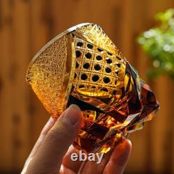 Rock Whiskey Glass Japanese Style Cut Crystal Glass Edo Kiriko Hand Cut to Black