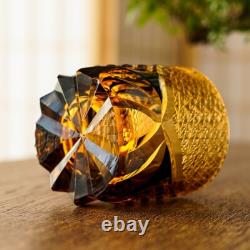 Rock Whiskey Glass Japanese Style Cut Crystal Glass Edo Kiriko Hand Cut to Black