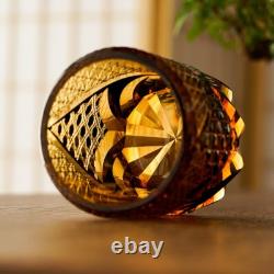 Rock Whiskey Glass Japanese Style Cut Crystal Glass Edo Kiriko Hand Cut to Black