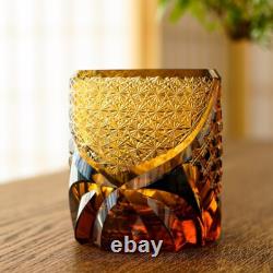 Rock Whiskey Glass Japanese Style Cut Crystal Glass Edo Kiriko Hand Cut to Black
