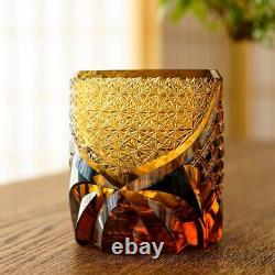 Rock Whiskey Glass Japanese Style Cut Crystal Glass Edo Kiriko Hand Cut to Black