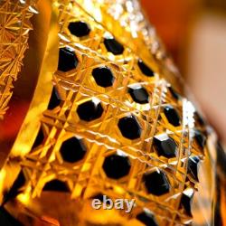 Rock Whiskey Glass Japanese Style Cut Crystal Glass Edo Kiriko Hand Cut to Black