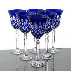 Roman Lead Glass Wine Lens 6 x 8.1oz (421car B) Blue Hand Cut Crystal