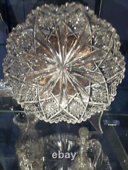 Round 10 low Bowl, American Brilliant Cut glass Crystal signed LIBBEY empress