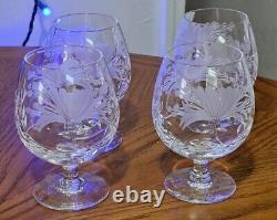 Royal Brierley English Cut Crystal Brandy Glasses Honeysuckle Etched Pattern 4pc