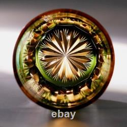 Royal Hand Cut Clear Crystal Amber Green Peacock Whiskey Glasses Gift Pack 8oz