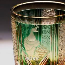 Royal Hand Cut Clear Crystal Amber Green Peacock Whiskey Glasses Gift Pack 8oz