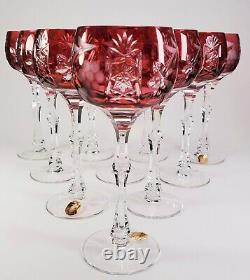 Ruby Cranberry Cut To Clear Set Of 10 Tall Wine Grape Cut Hocks Dresden Crystal