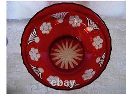 Ruby Red Crystal Hand Cut-to-Clear Blown Glass Footed Bowl Made in the USSR