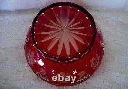 Ruby Red Crystal Hand Cut-to-Clear Blown Glass Footed Bowl Made in the USSR