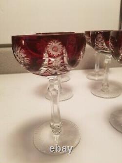 Ruby Red Cut To Clear Bohemian/Czech Crystal Wine Glass Hand Blown