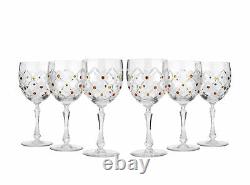 Russian Cut Crystal Drinking Glass Set of 6, Red Wine Goblet 9oz, Rhinestones