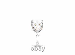 Russian Cut Crystal Drinking Glass Set of 6, Red Wine Goblet 9oz, Rhinestones