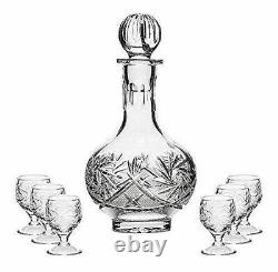 Russian Cut Crystal Glass Decanter & Set of 6 Vodka Shot Glasses USSR Glassware