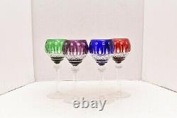 SET 4 AJKA XENIA KING LOUIS Multi Colored CUT TO CLEAR WINE HOCKS Glass Goblets