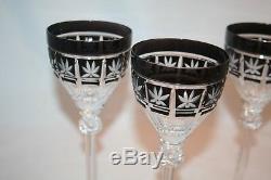 SET 4 Ajka Crystal Hungary Wine Glasses Black Onyx Cut to Clear Radella EUC