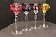 SET 4 Multi colored BOHEMIAN CUT TO CLEAR CRYSTAL WINE HOCK GOBLET STEM GLASS