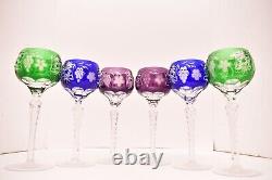 SET 6 AJKA MARTISA Wine Hocks Glass Multi cut to clear crystal Goblets Bohemian