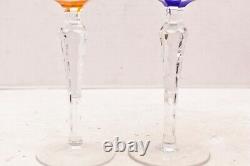 SET 6 BOHEMIAN CZECH CUT TO CLEAR CRYSTAL Multi Color WINE Glasses GOBLET Stems