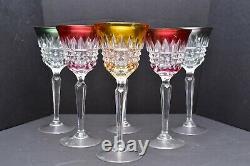 SET 6 BOHEMIAN CZECH CUT TO CLEAR CRYSTAL WINE Glasses GOBLET STEM GLASSES MULTI