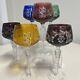 SET 6 BOHEMIAN CZECH CUT TO CLEAR CRYSTAL Wine Glasses GOBLETS Multi Colored 8