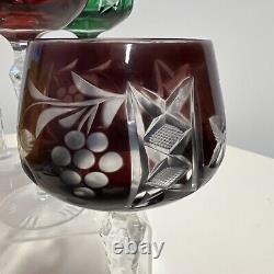 SET 6 BOHEMIAN CZECH CUT TO CLEAR CRYSTAL Wine Glasses GOBLETS Multi Colored 8