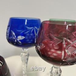 SET 6 BOHEMIAN CZECH CUT TO CLEAR CRYSTAL Wine Glasses GOBLETS Multi Colored 8