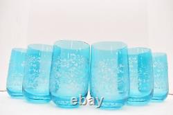 SET 6 Van Gogh Museum Crystal ETCHED Almond Blossom Tumblers Glass Cut to Clear