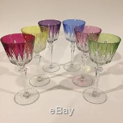 SET (6) Vintage Multi Color Cut to Clear Crystal Cordial Glasses