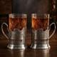 SET OF 2 RUSSIAN CUT CRYSTAL TEA GLASSES ORNATE PODSTAKANNIK Holders 8 Oz