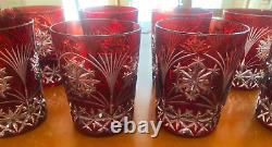 SET OF 8 CUT TO CLEAR RUBY RED DOUBLE OLD FASHIONED Glasses- Star burst