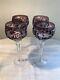 SET of 4 Crystal Wine Hocks Amethyst Purple Cut to Clear Glasses 8.25 Inches