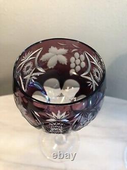 SET of 4 Crystal Wine Hocks Amethyst Purple Cut to Clear Glasses 8.25 Inches