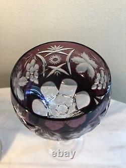 SET of 4 Crystal Wine Hocks Amethyst Purple Cut to Clear Glasses 8.25 Inches