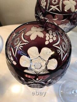 SET of 4 Crystal Wine Hocks Amethyst Purple Cut to Clear Glasses 8.25 Inches