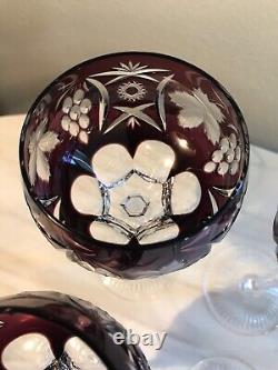 SET of 4 Crystal Wine Hocks Amethyst Purple Cut to Clear Glasses 8.25 Inches