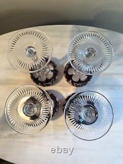 SET of 4 Crystal Wine Hocks Amethyst Purple Cut to Clear Glasses 8.25 Inches