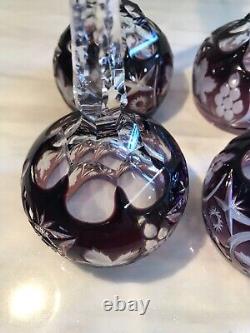 SET of 4 Crystal Wine Hocks Amethyst Purple Cut to Clear Glasses 8.25 Inches
